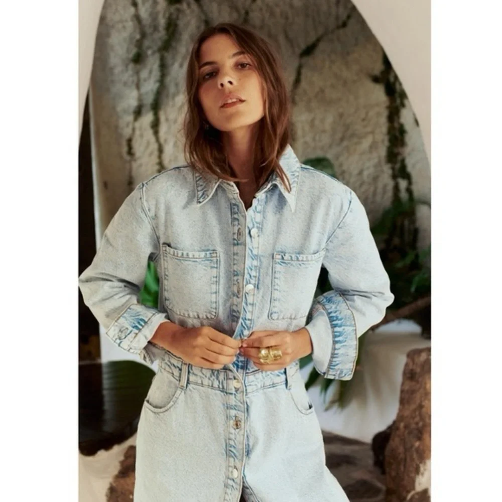 Zara Z1975 DENIM MIDI DRESS SIZE LARGE - Picture 3 of 14